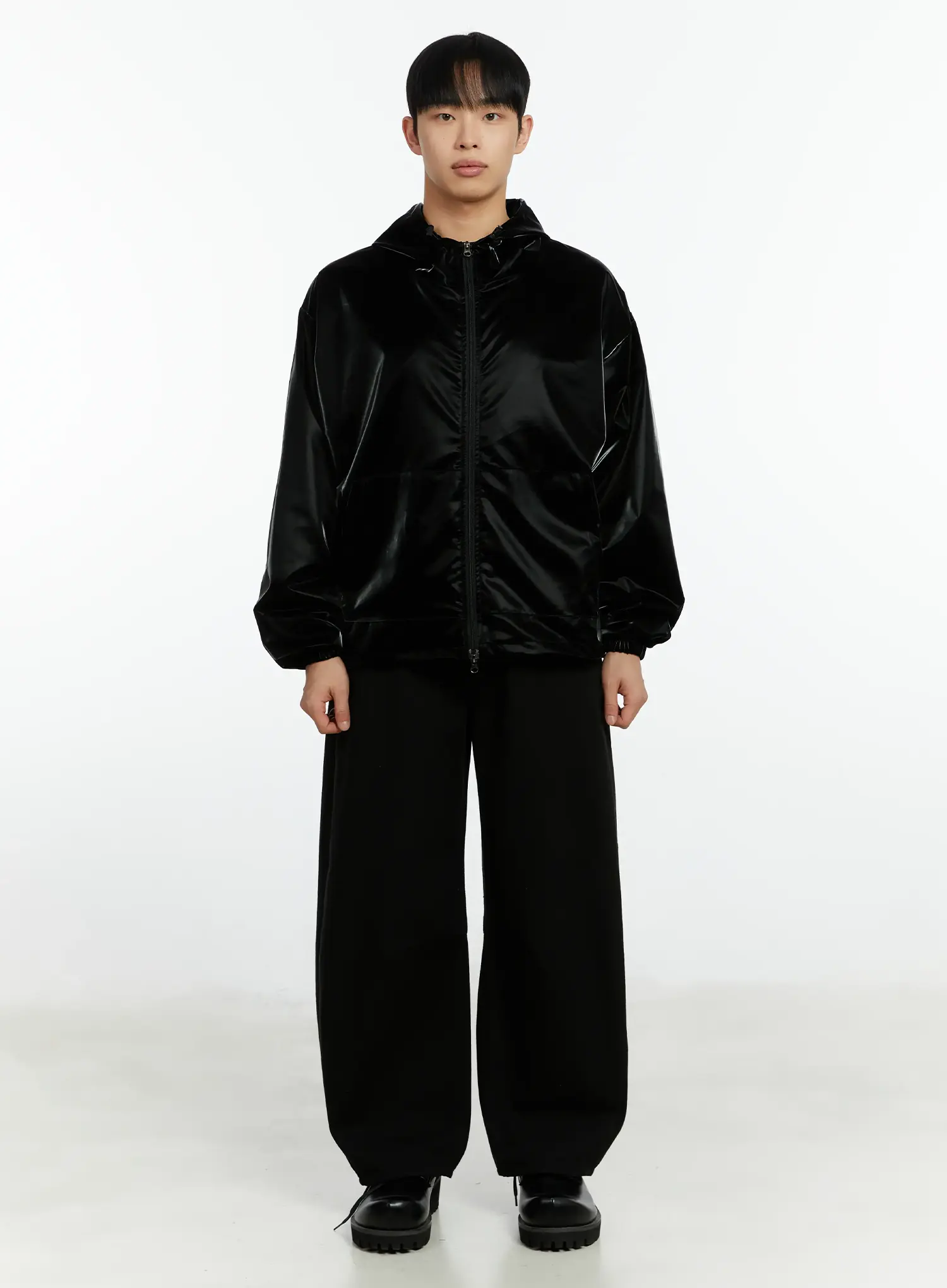 Men's Black Curved Fit Wide Cotton Pants IF511 - Image 3