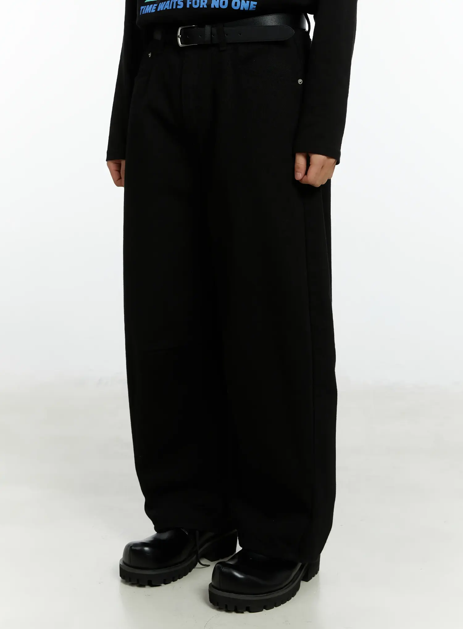 Men's Black Curved Fit Wide Cotton Pants IF511 - Image 4