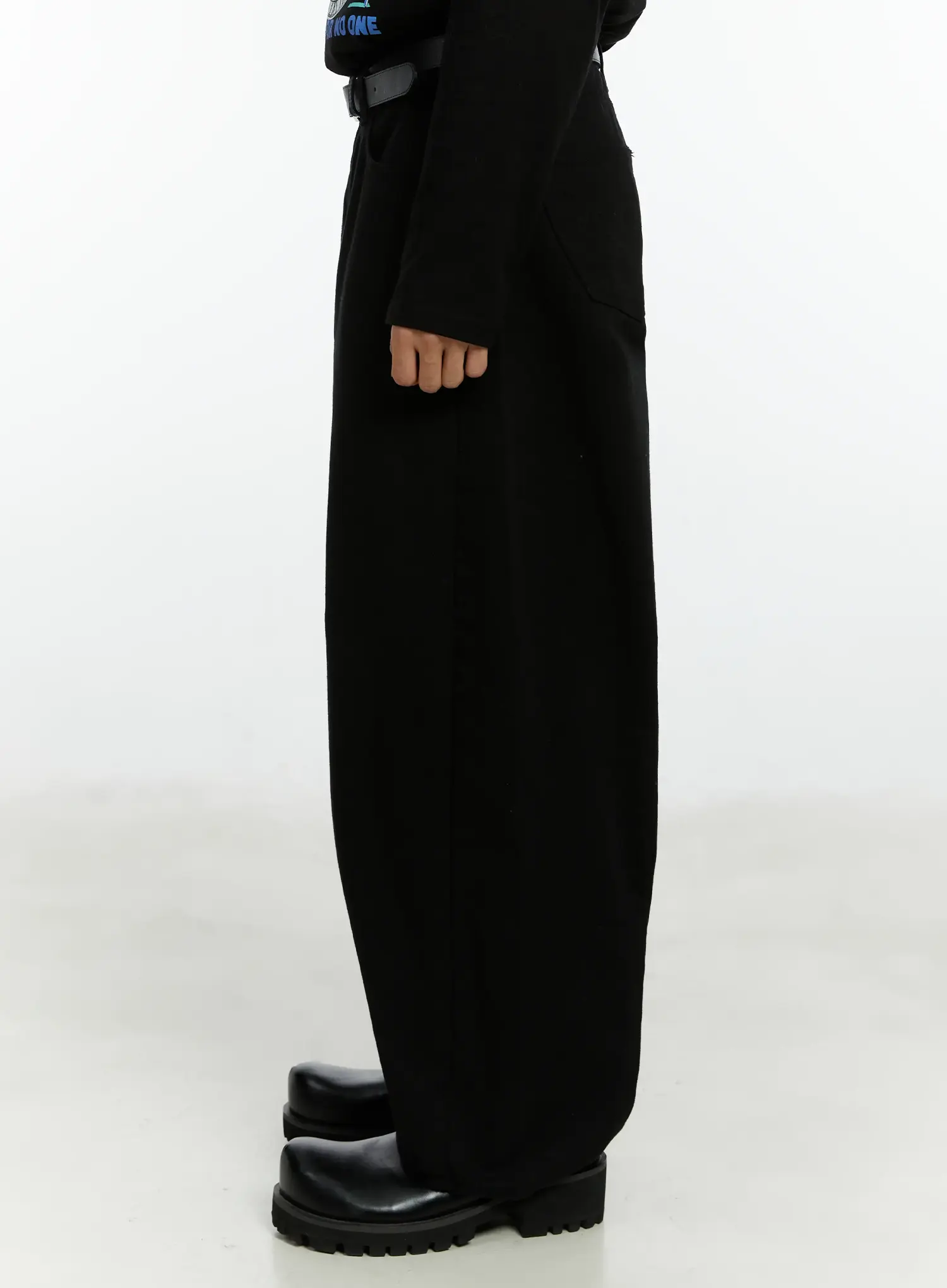 Men's Black Curved Fit Wide Cotton Pants IF511 - Image 5