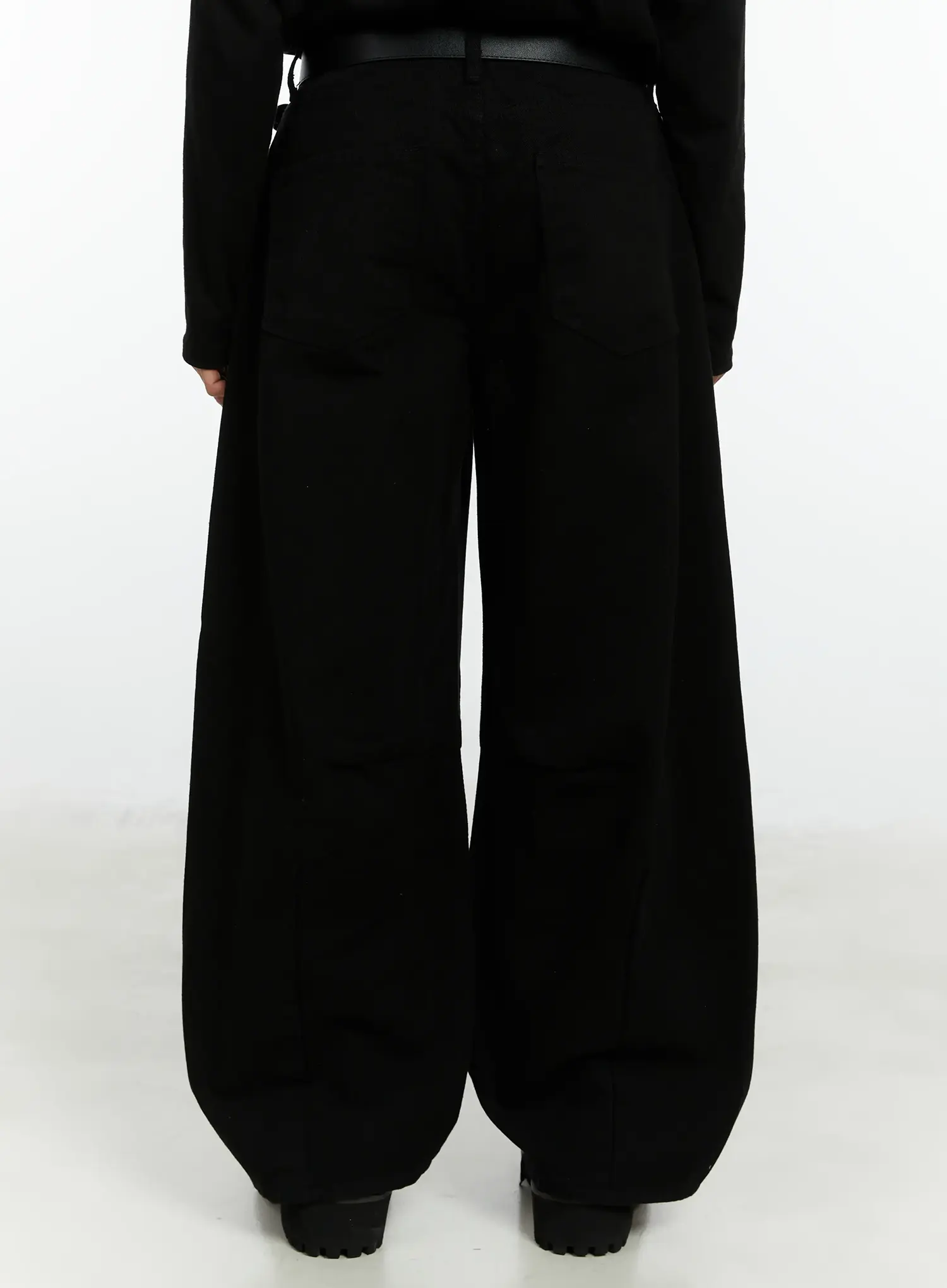 Men's Black Curved Fit Wide Cotton Pants IF511 - Image 6