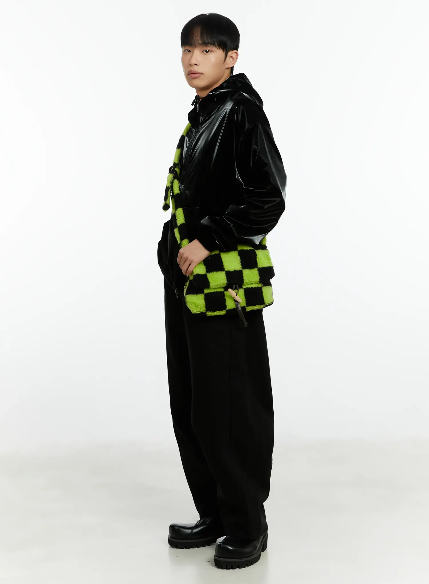 Men's Black Curved Fit Wide Cotton Pants IF511 - Image 9