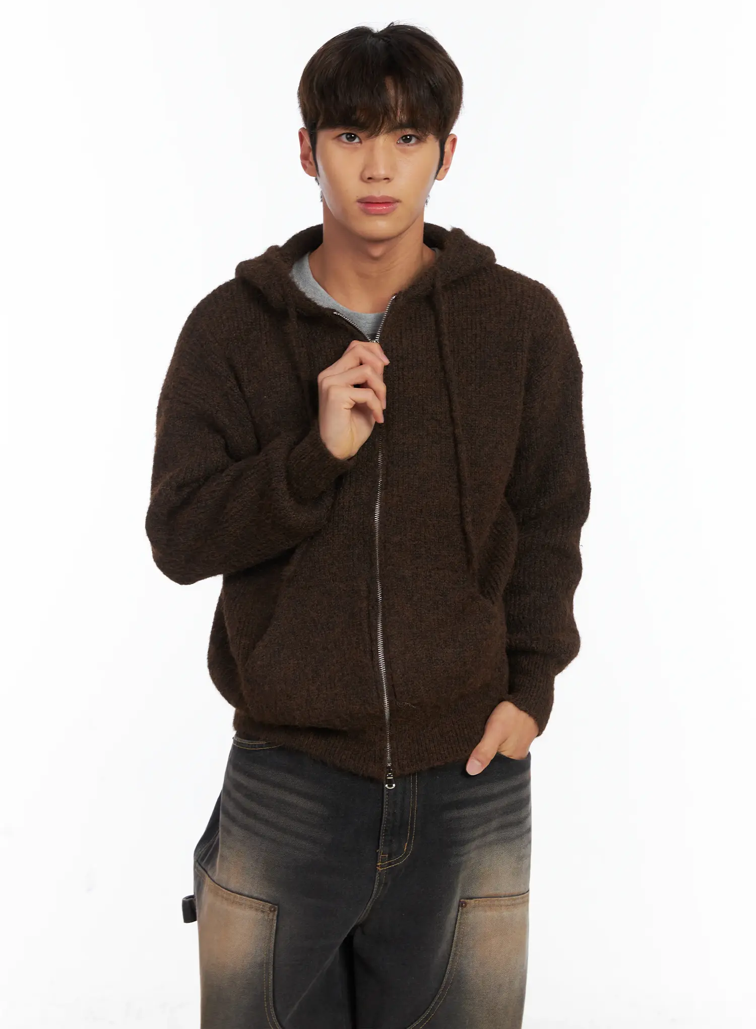 Men's Brushed Wool Knit Zip-Up Hoodie ID511