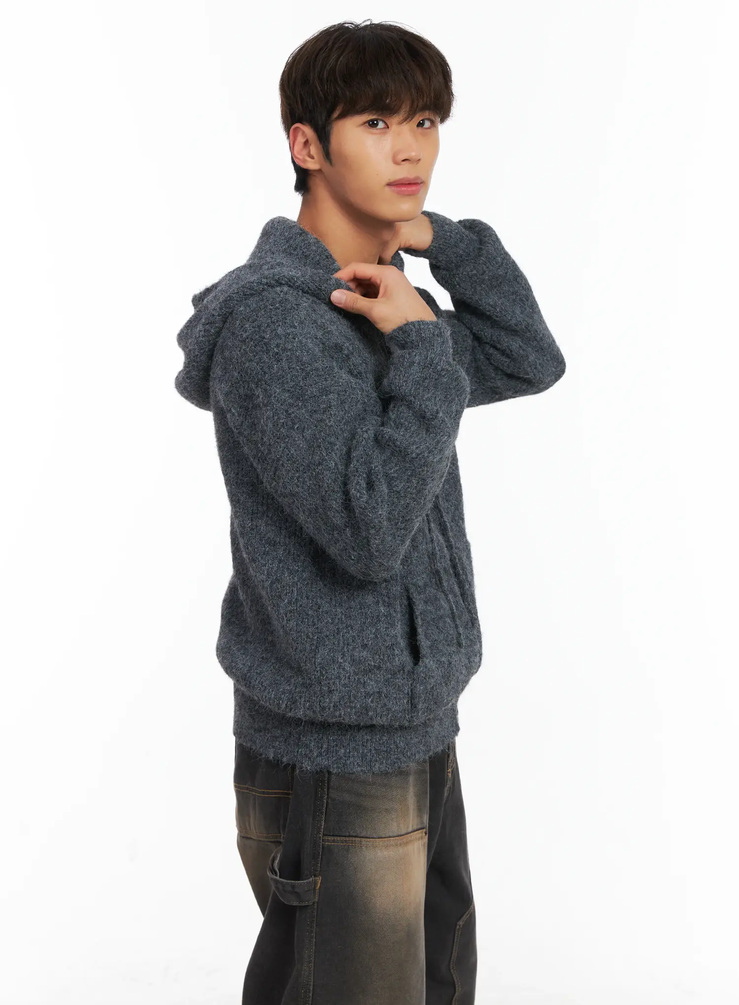 Men's Brushed Wool Knit Zip-Up Hoodie ID511 - Image 2