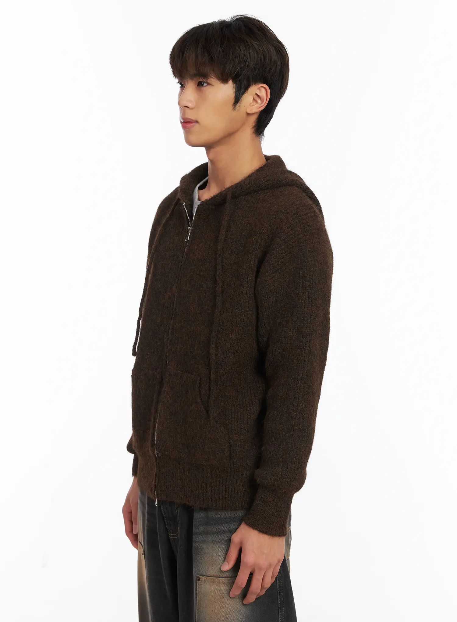 Men's Brushed Wool Knit Zip-Up Hoodie ID511 - Image 4