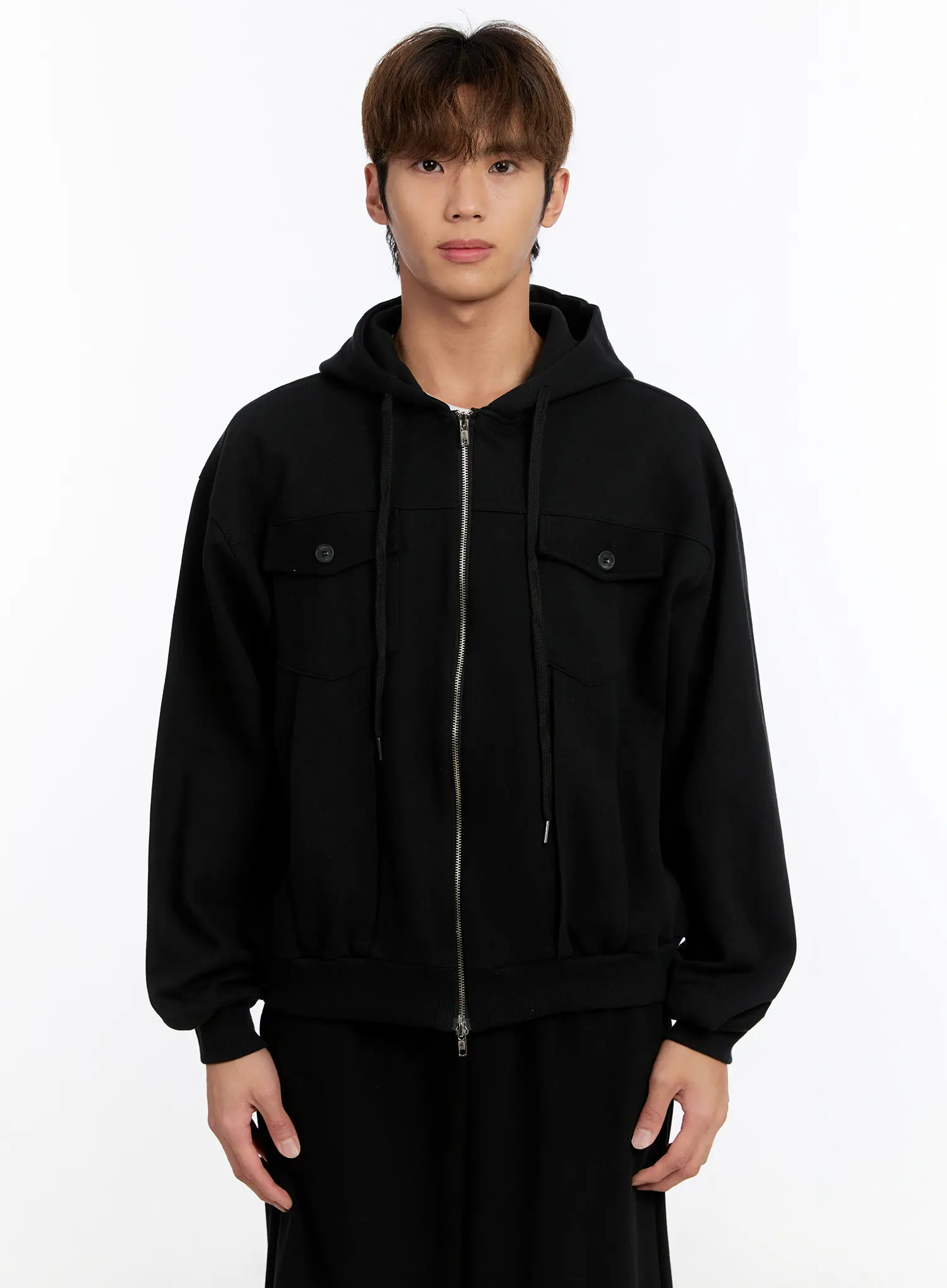 Men's Button Detail Zip-Up Hoodie Jacket IN528 - Image 10