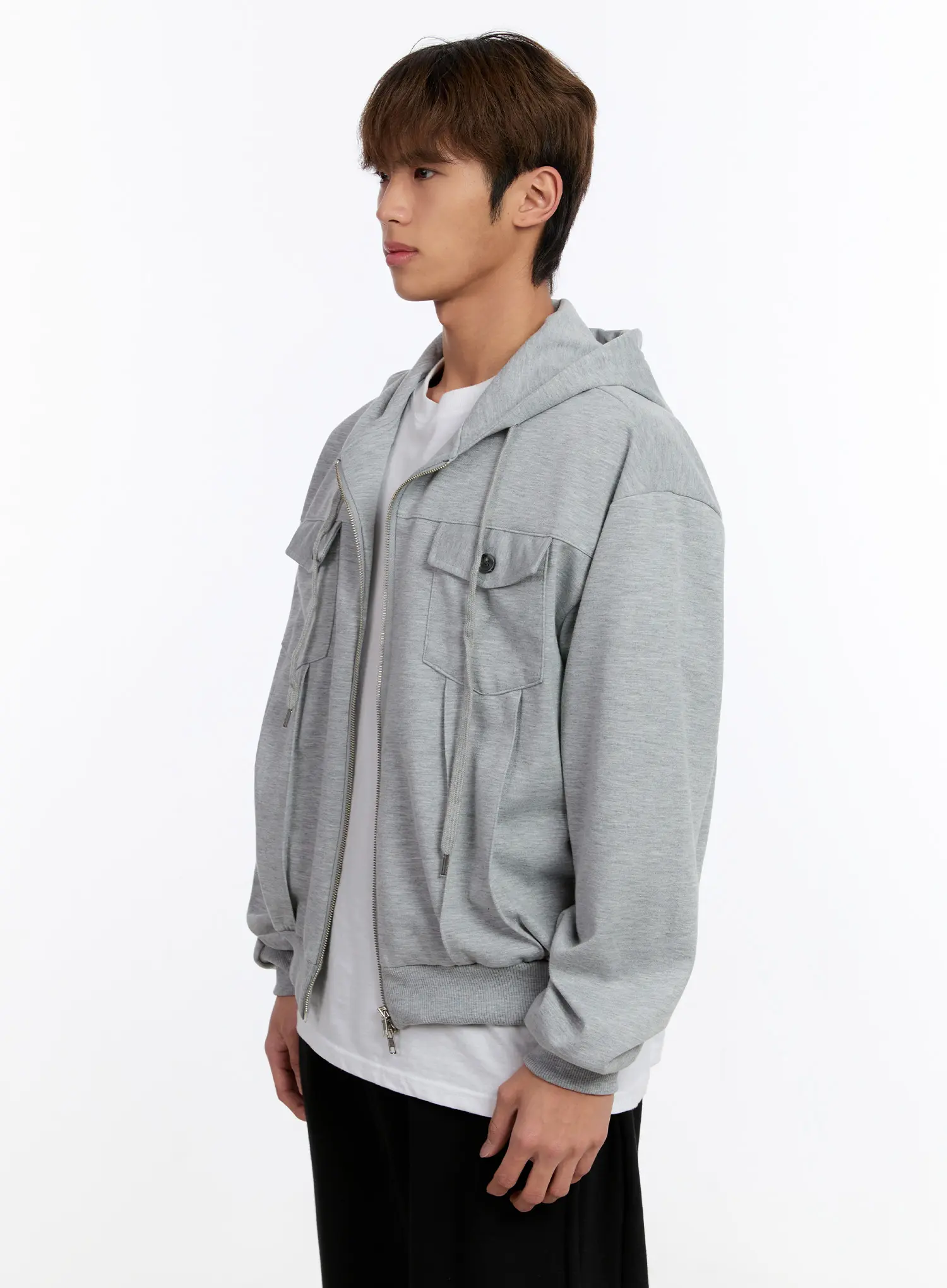 Men's Button Detail Zip-Up Hoodie Jacket IN528 - Image 4