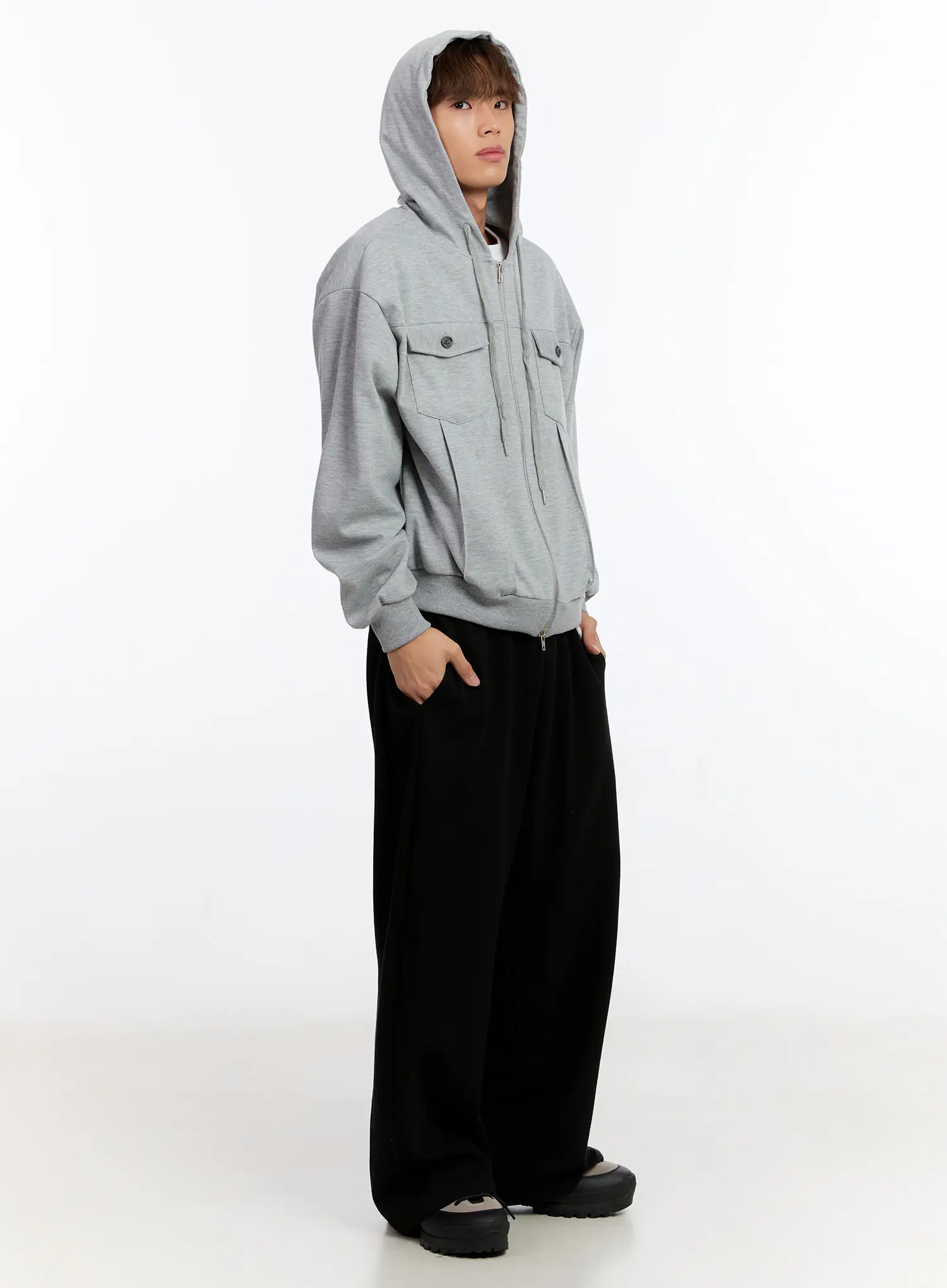 Men's Button Detail Zip-Up Hoodie Jacket IN528 - Image 7