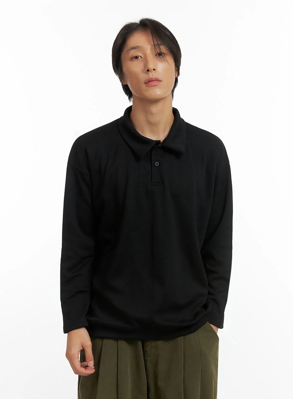 Men's Buttoned Collared Shirt (Black) IO417