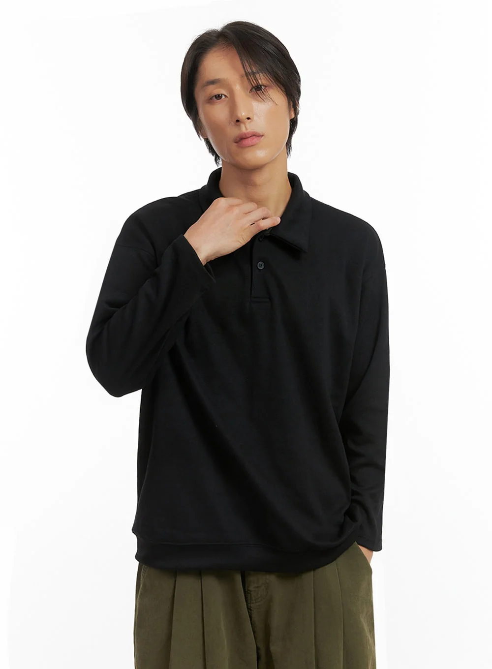 Men's Buttoned Collared Shirt (Black) IO417 - Image 3