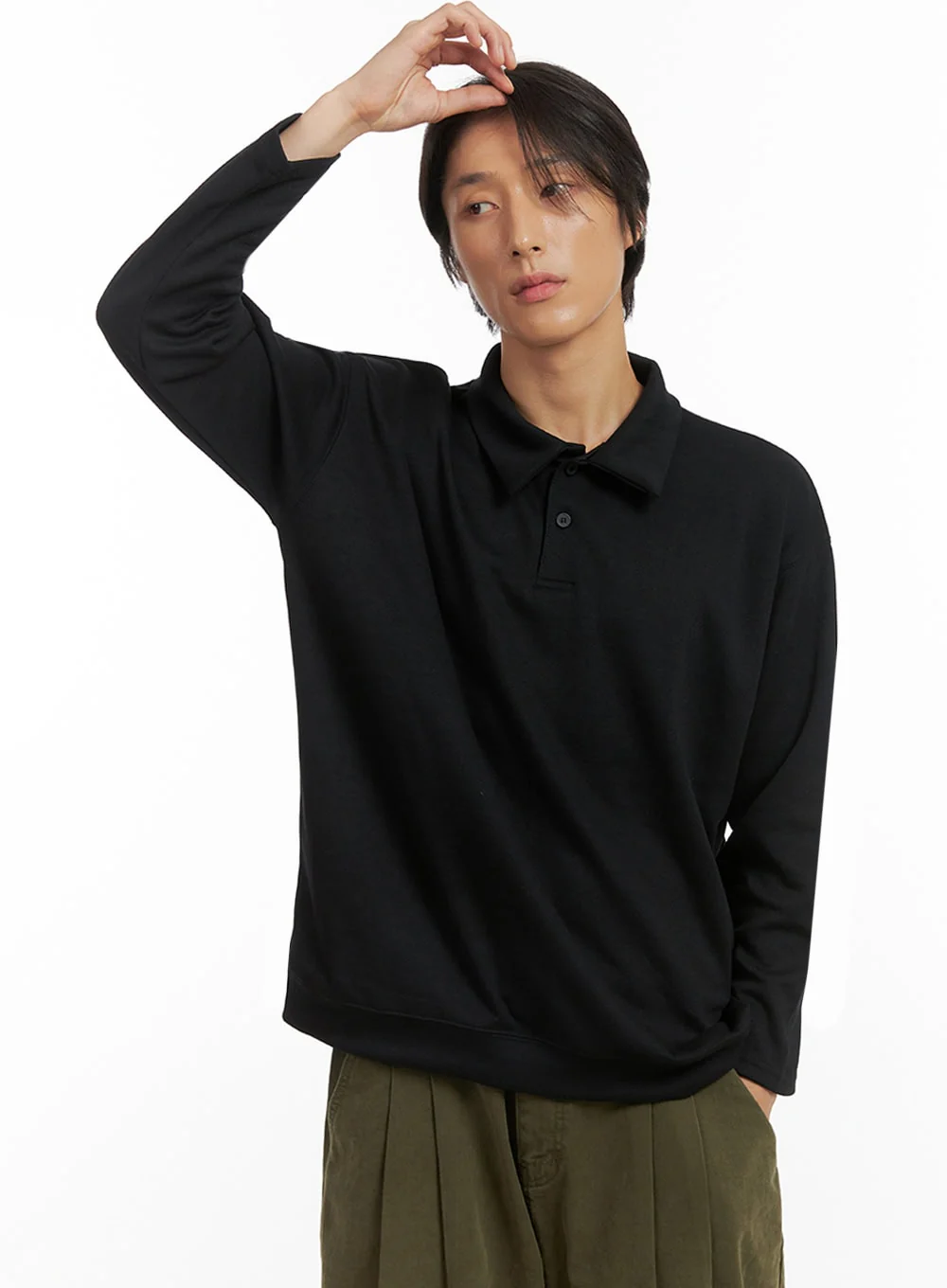 Men's Buttoned Collared Shirt (Black) IO417 - Image 4