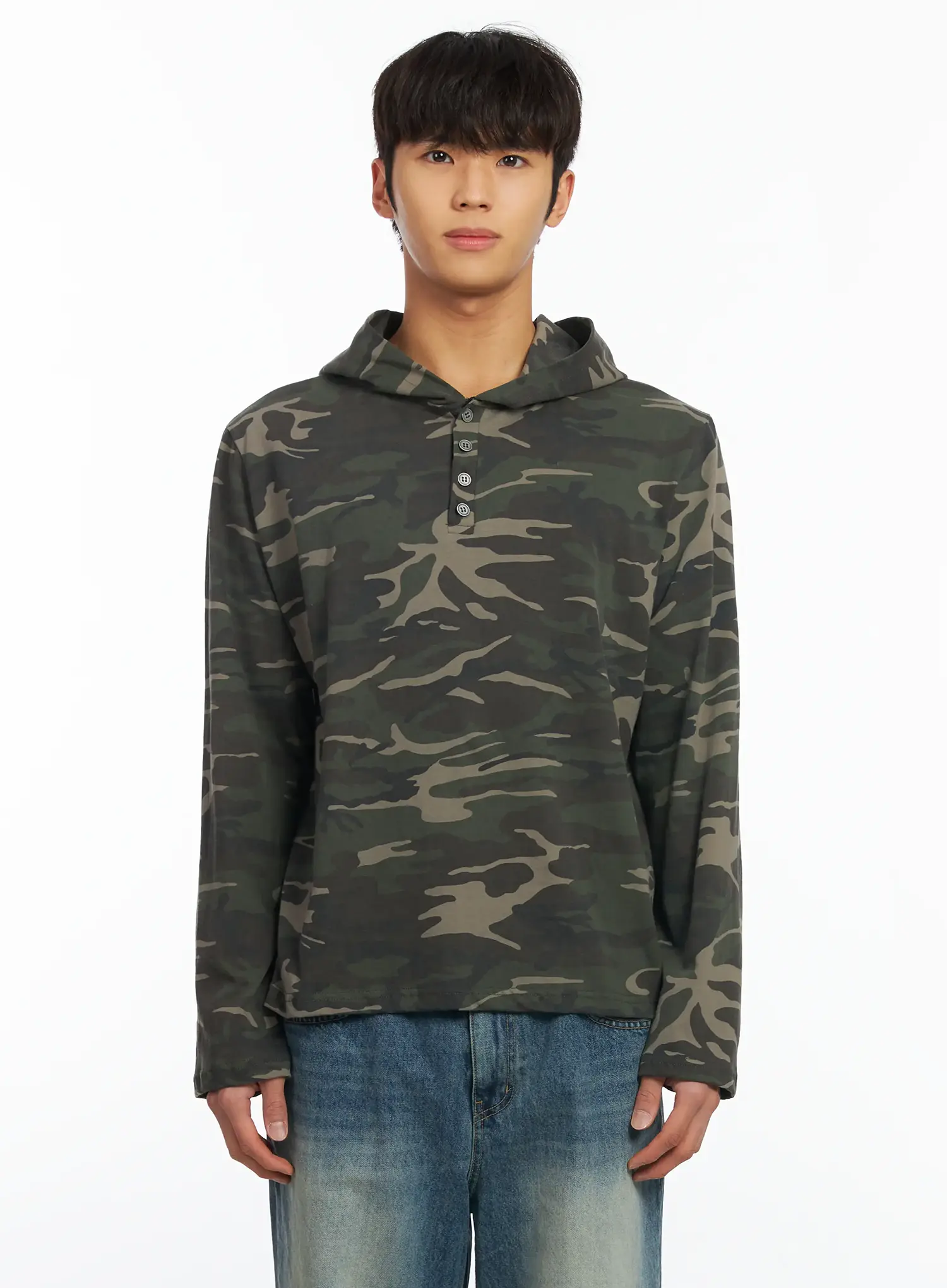 Men's Camo Henley Hoodie IF504 - Image 10