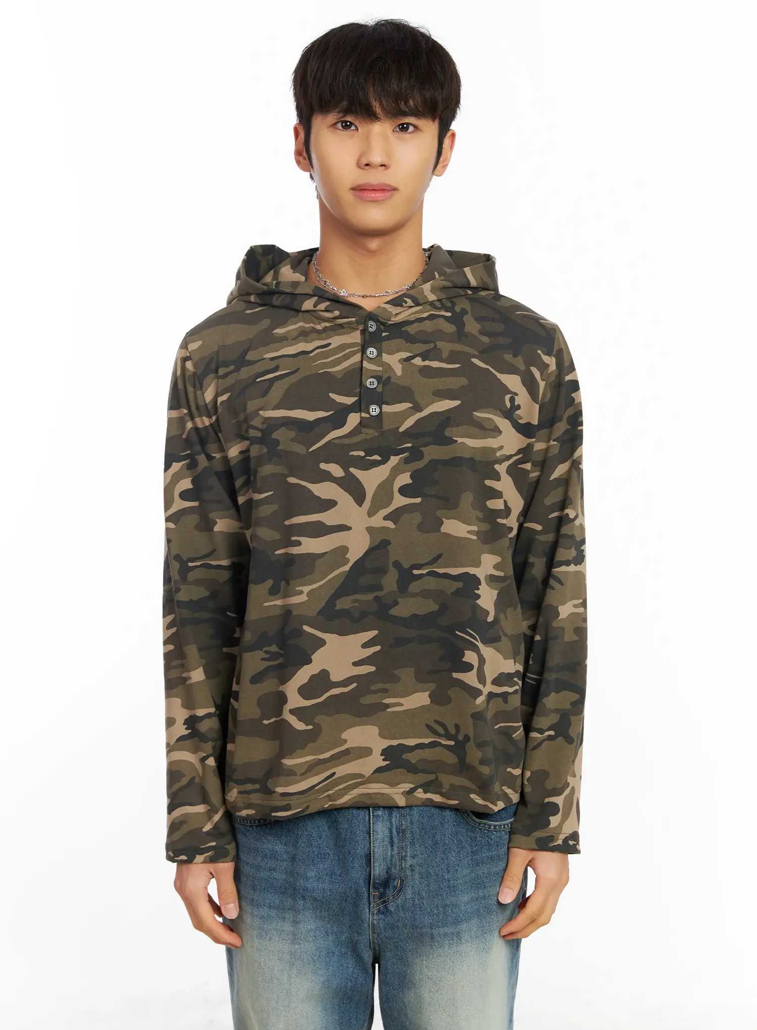 Men's Camo Henley Hoodie IF504 - Image 11