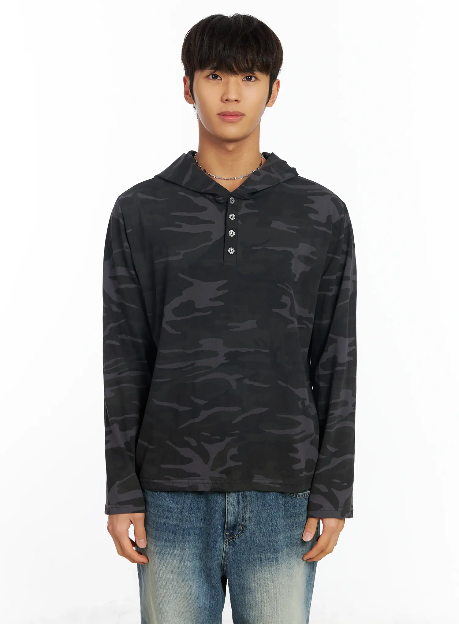 Men's Camo Henley Hoodie IF504 - Image 12