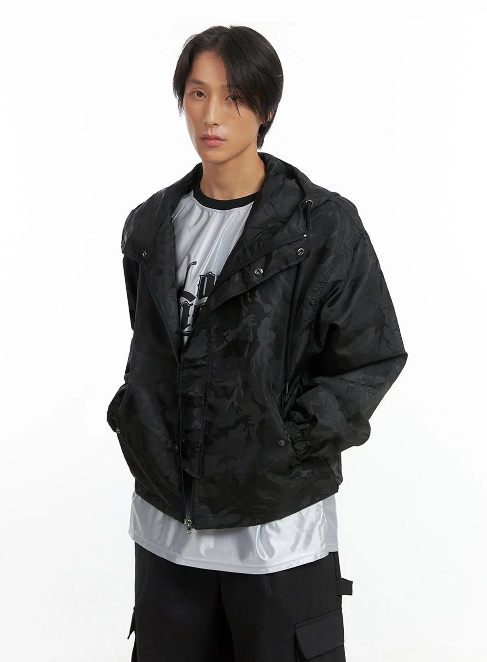 Men's Camo Zip-Up Hooded Jacket IO402