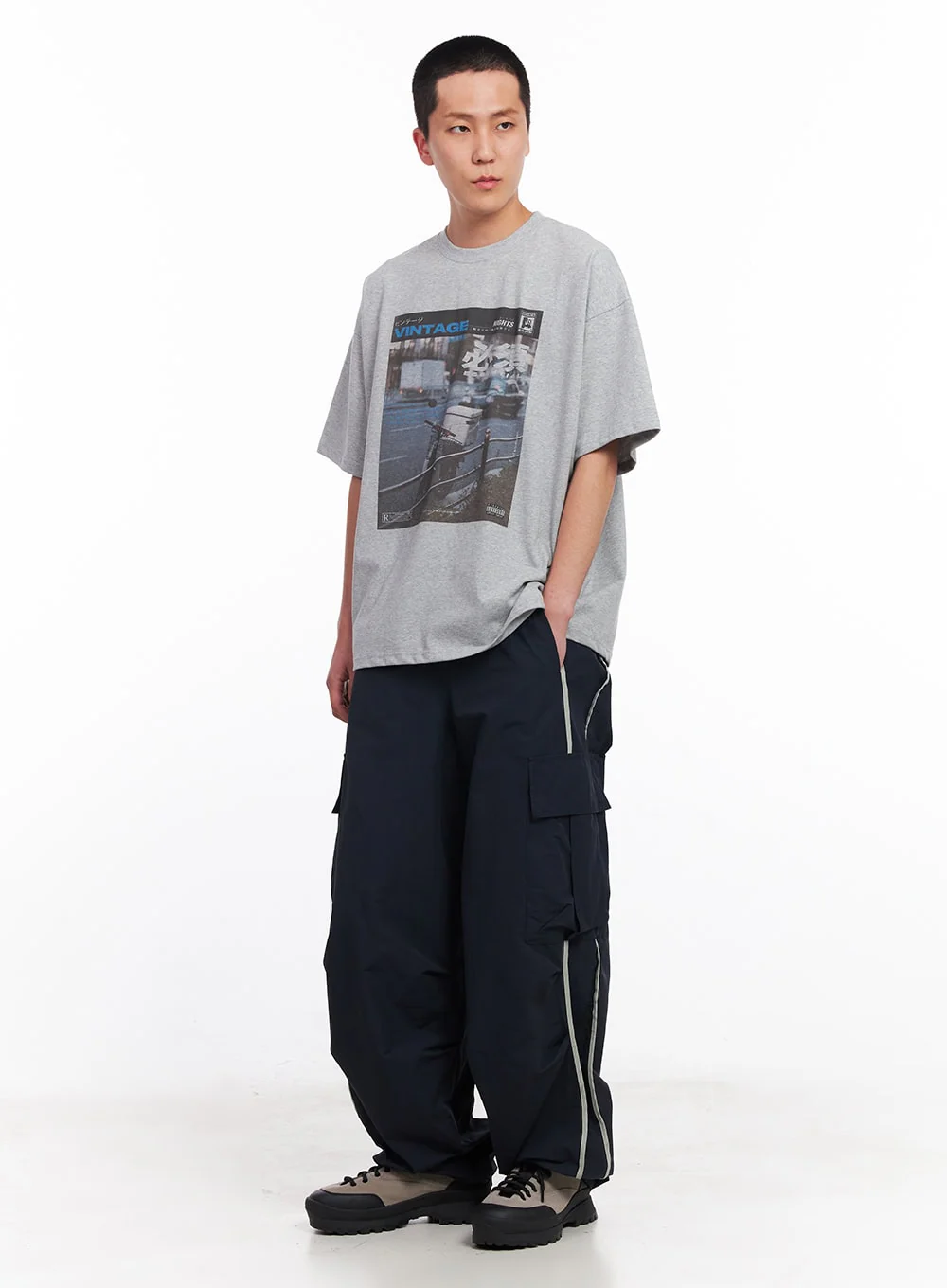 Men's Cargo Balloon-Fit Windbreaker Pants (Dark blue) IU512 - Image 11