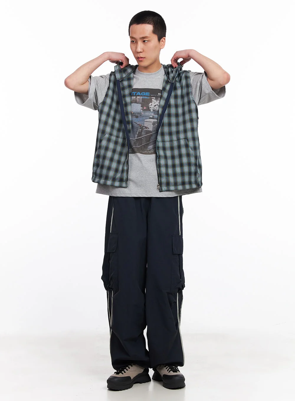 Men's Cargo Balloon-Fit Windbreaker Pants (Dark blue) IU512 - Image 13