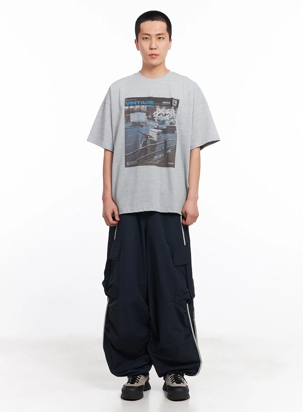 Men's Cargo Balloon-Fit Windbreaker Pants (Dark blue) IU512 - Image 7