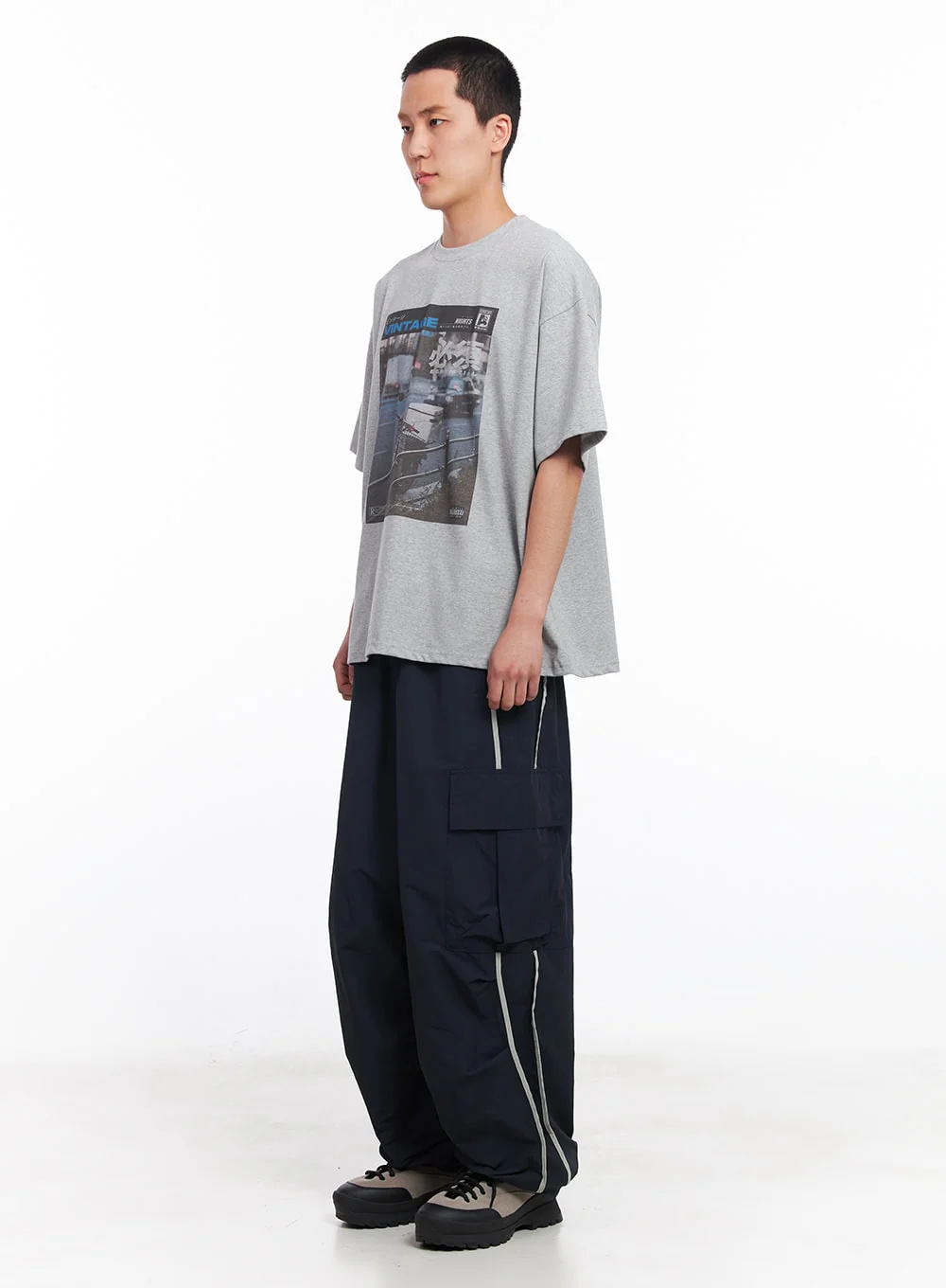Men's Cargo Balloon-Fit Windbreaker Pants (Dark blue) IU512 - Image 8
