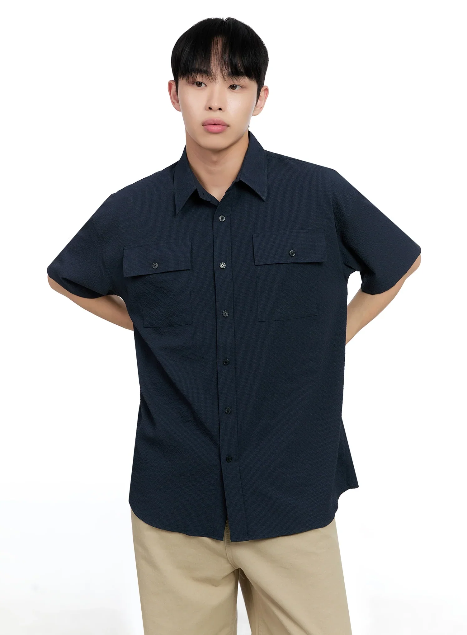 Men's Casual Crinkle Texture Shirt IG520 - Image 6