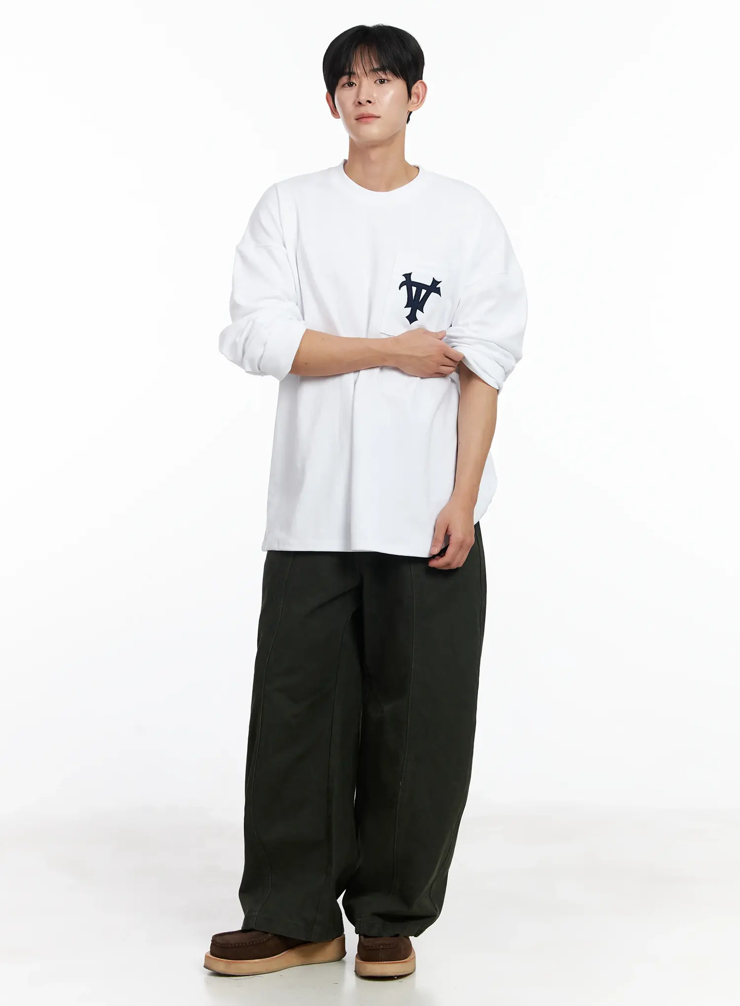 Men's Casual Embroidered Pocket Long Sleeve IJ521 - Image 2