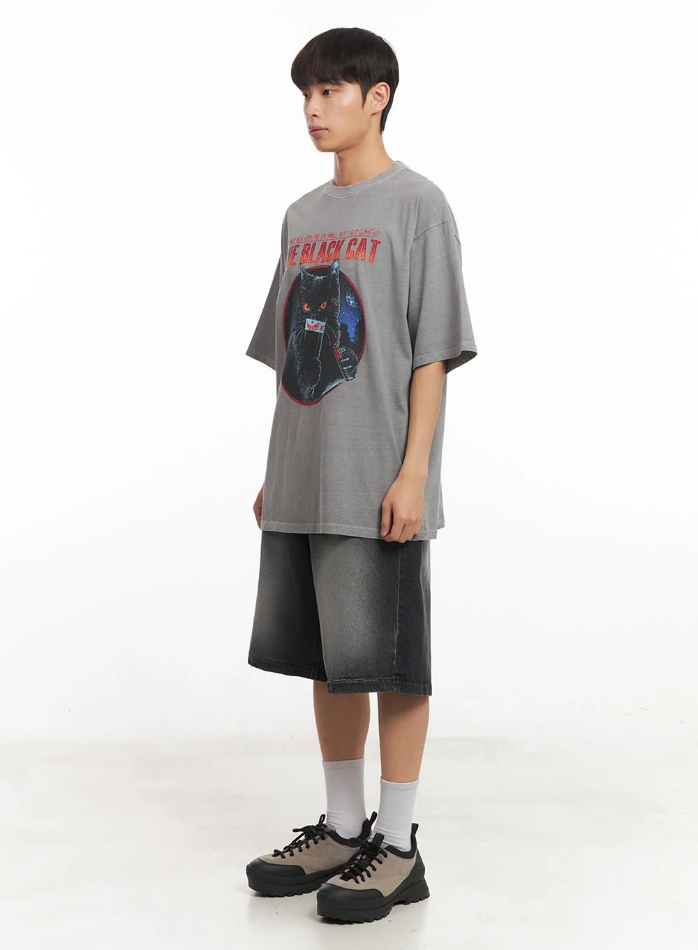 Men's Cat Graphic Oversized T-Shirt IA521 - Image 7
