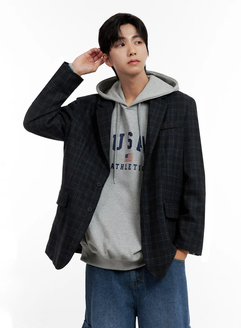 Men's Checkered Button Blazer IN401 - Image 3