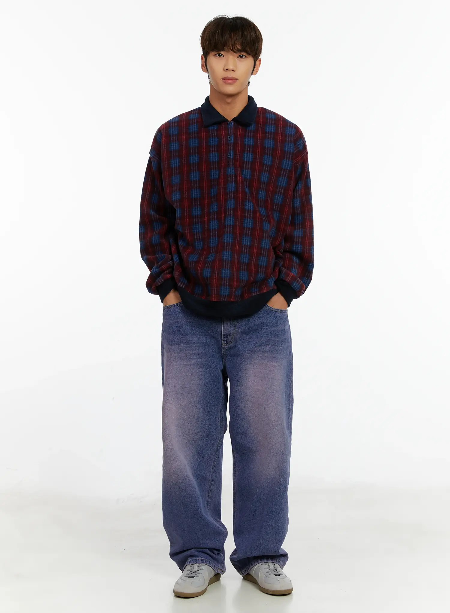 Men's Checkered Collar Sweatshirt ID523 - Image 2