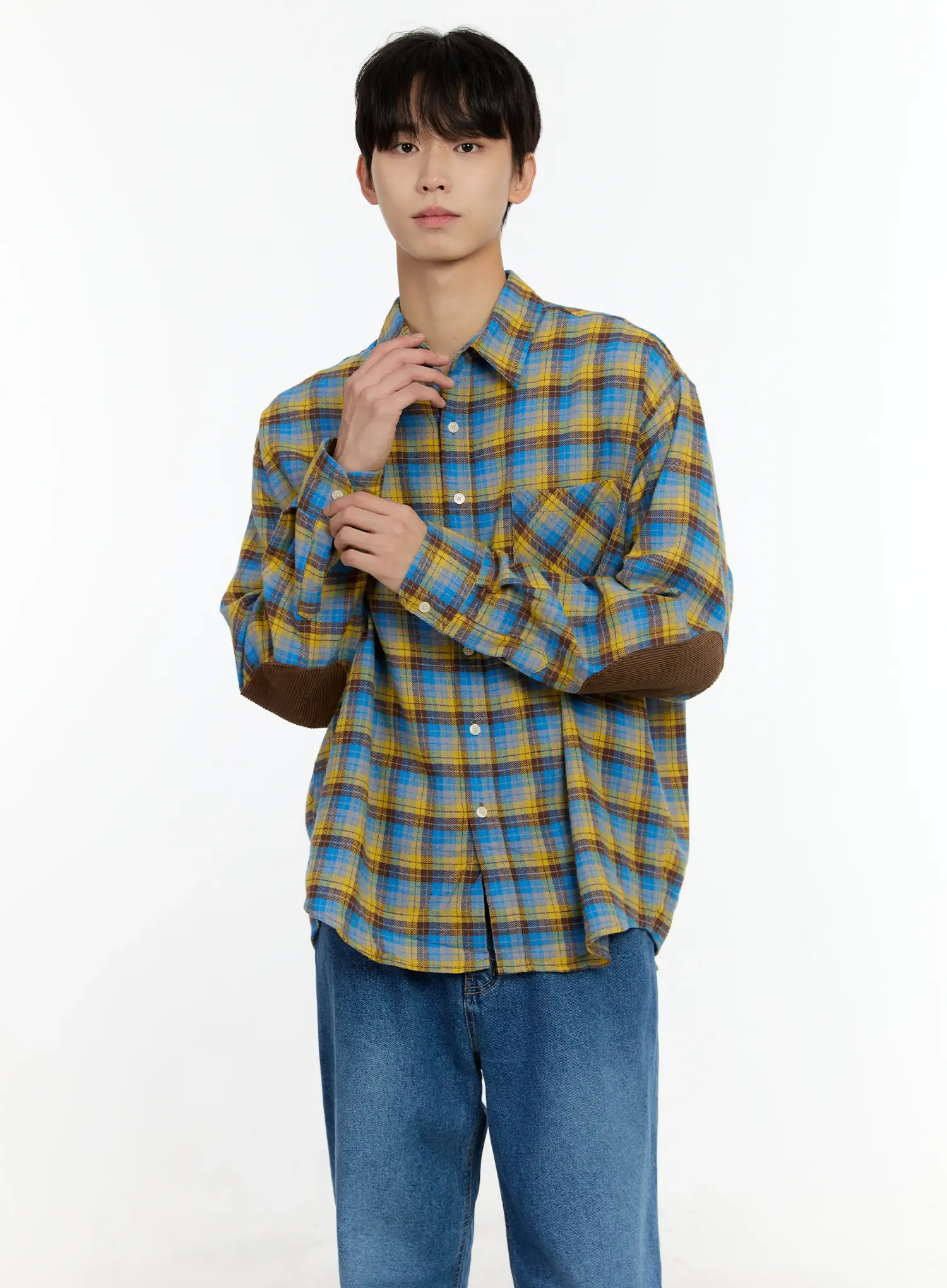 Men's Checkered Elbow Patch Shirt IN503