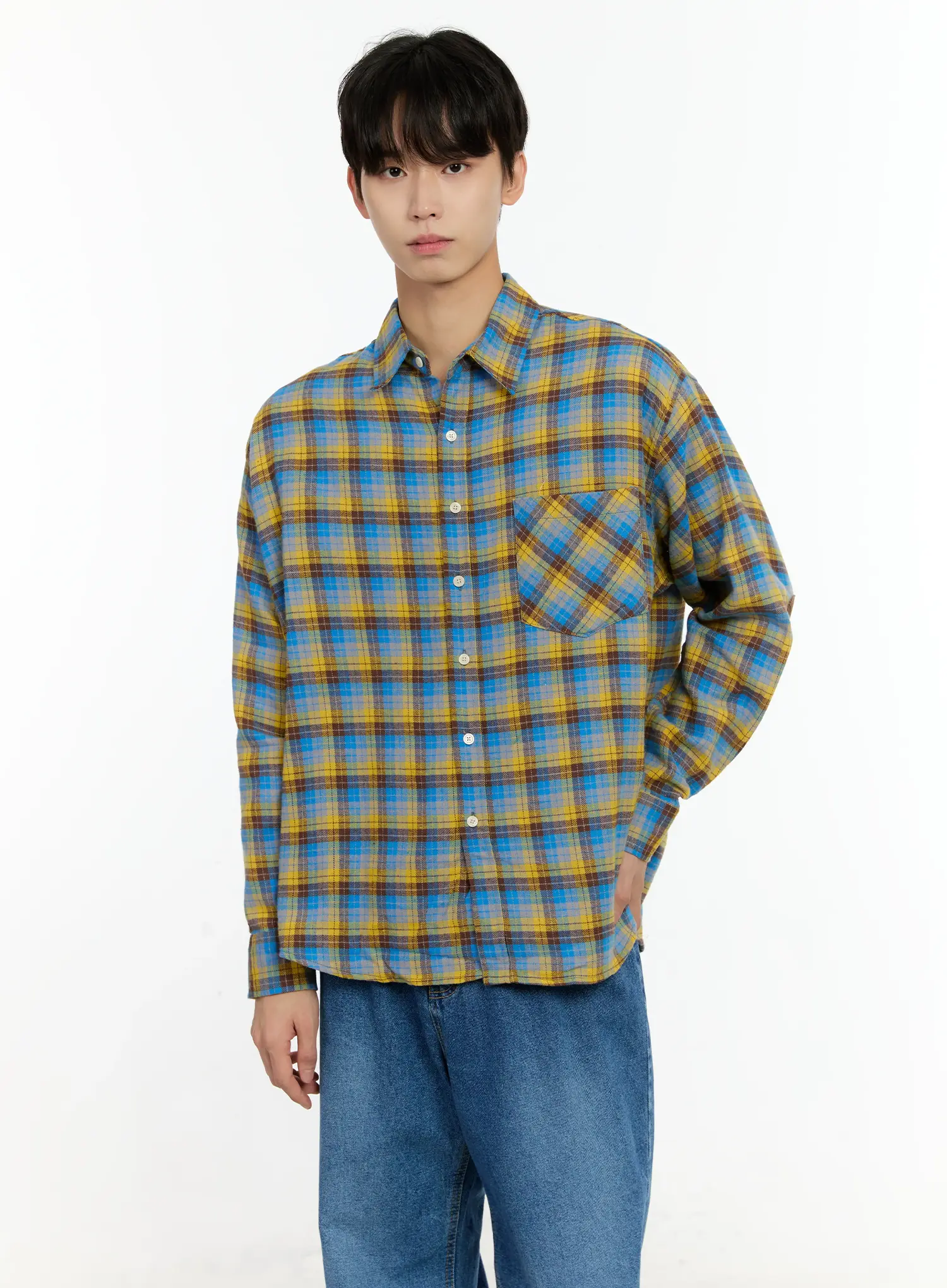 Men's Checkered Elbow Patch Shirt IN503 - Image 2