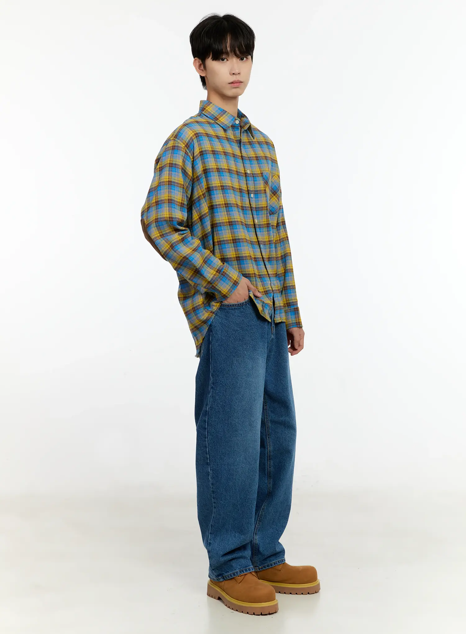 Men's Checkered Elbow Patch Shirt IN503 - Image 9