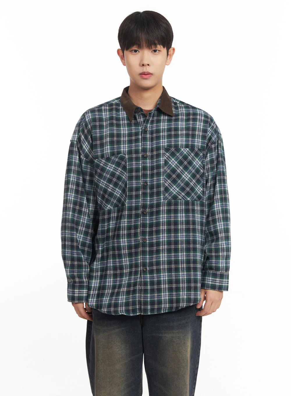 Men's Checkered Oversize Collared Shirt IM527 - Image 12