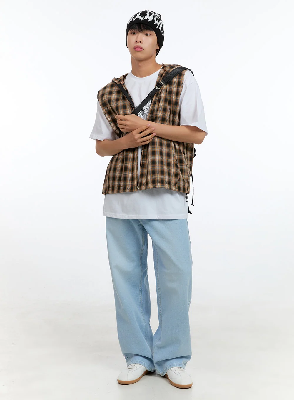 Men's Checkered Zip-Up Hooded Vest IG416 - Image 2
