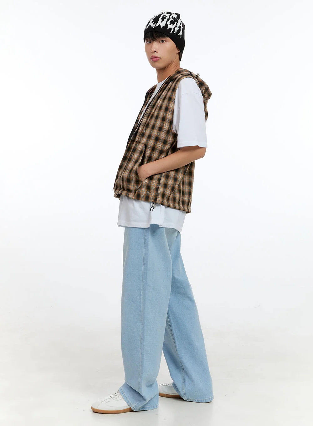 Men's Checkered Zip-Up Hooded Vest IG416 - Image 7