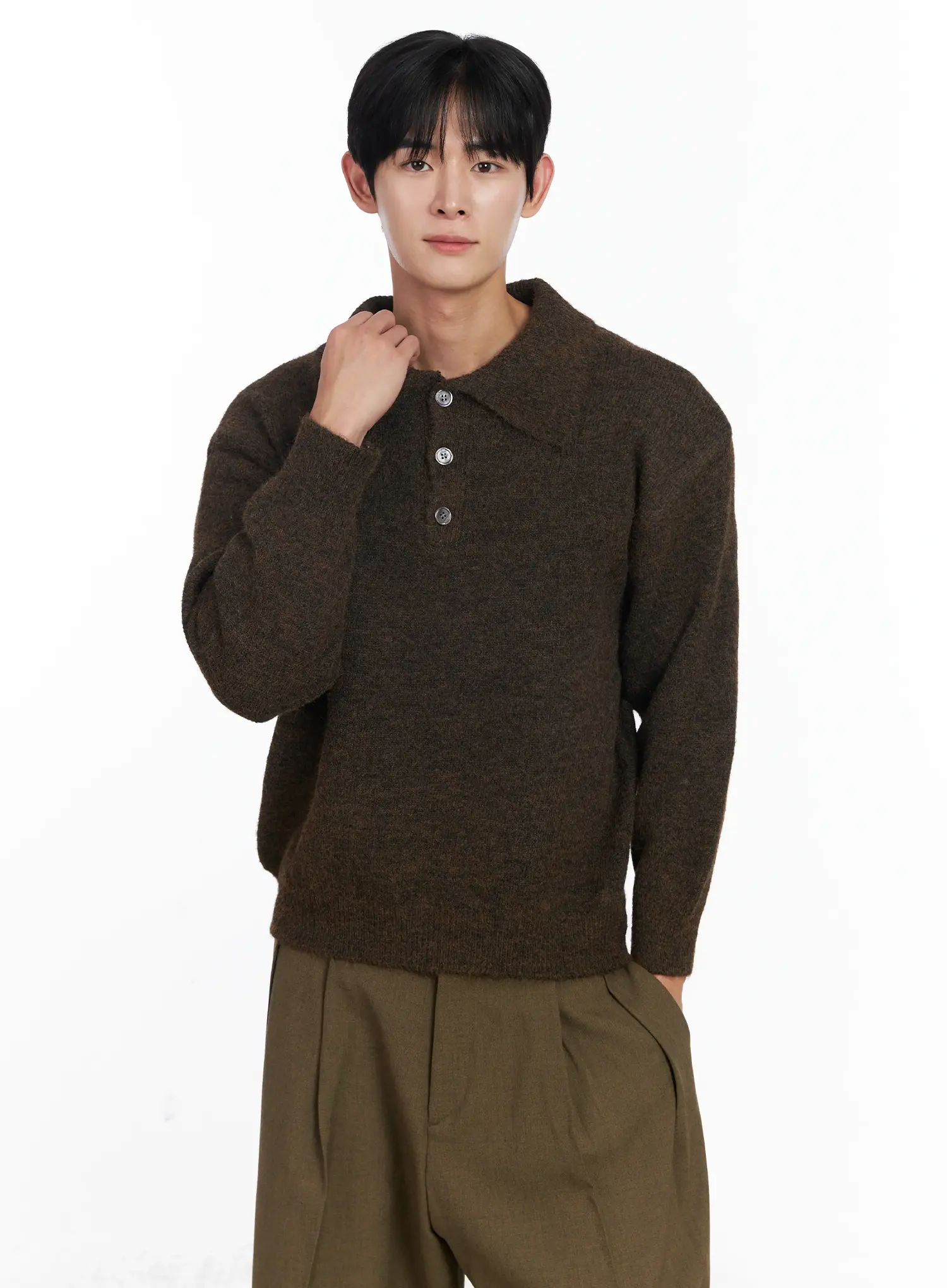 Men's Classic Collared Long Sleeve Knit IJ521