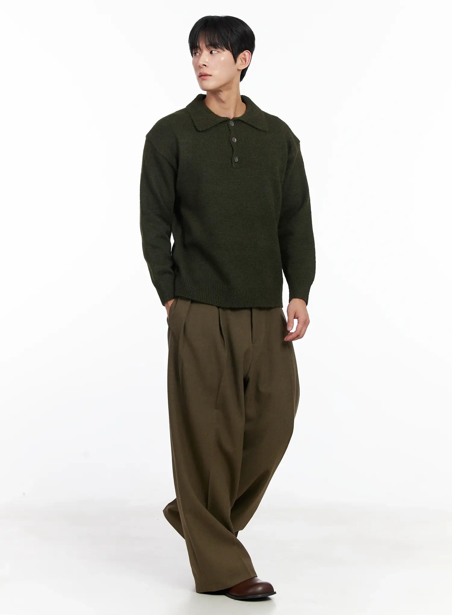Men's Classic Collared Long Sleeve Knit IJ521 - Image 2