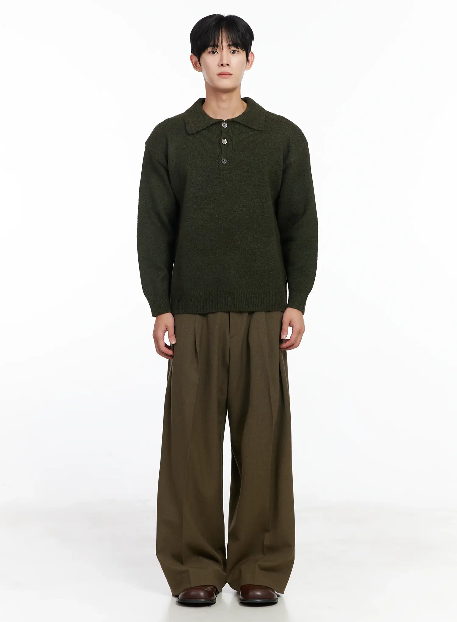 Men's Classic Collared Long Sleeve Knit IJ521 - Image 3