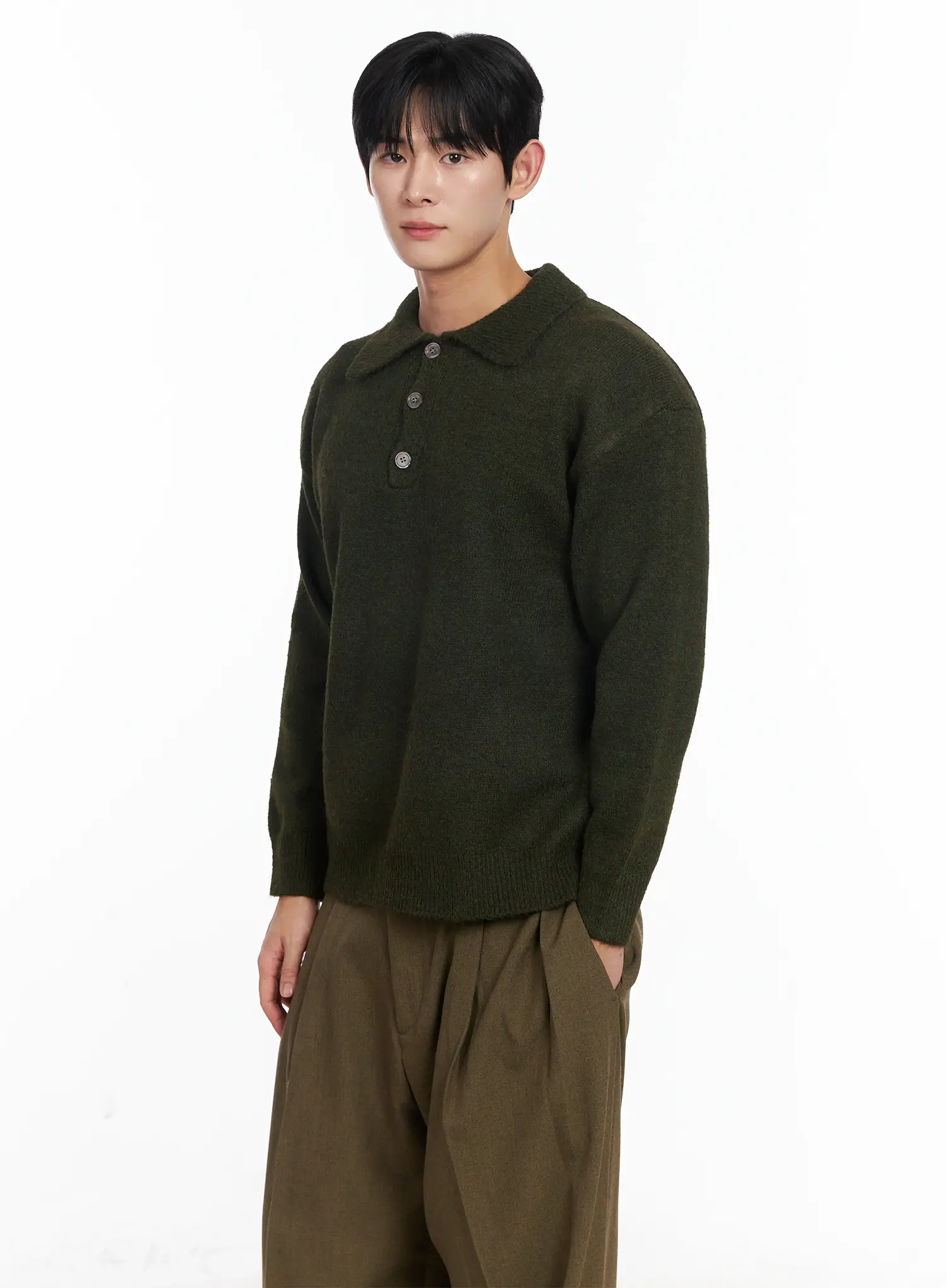 Men's Classic Collared Long Sleeve Knit IJ521 - Image 7