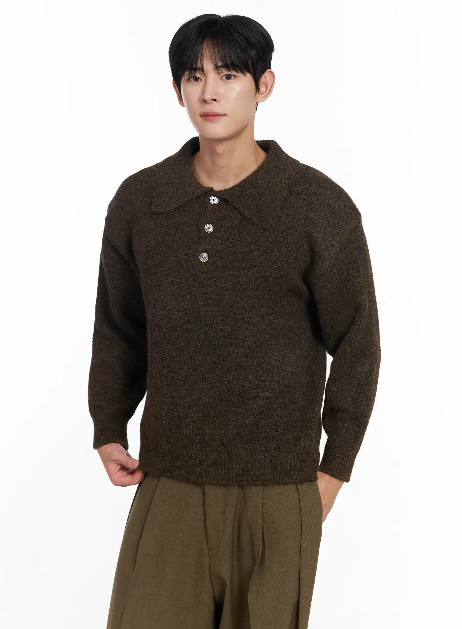 Men's Classic Collared Long Sleeve Knit IJ521 - Image 9