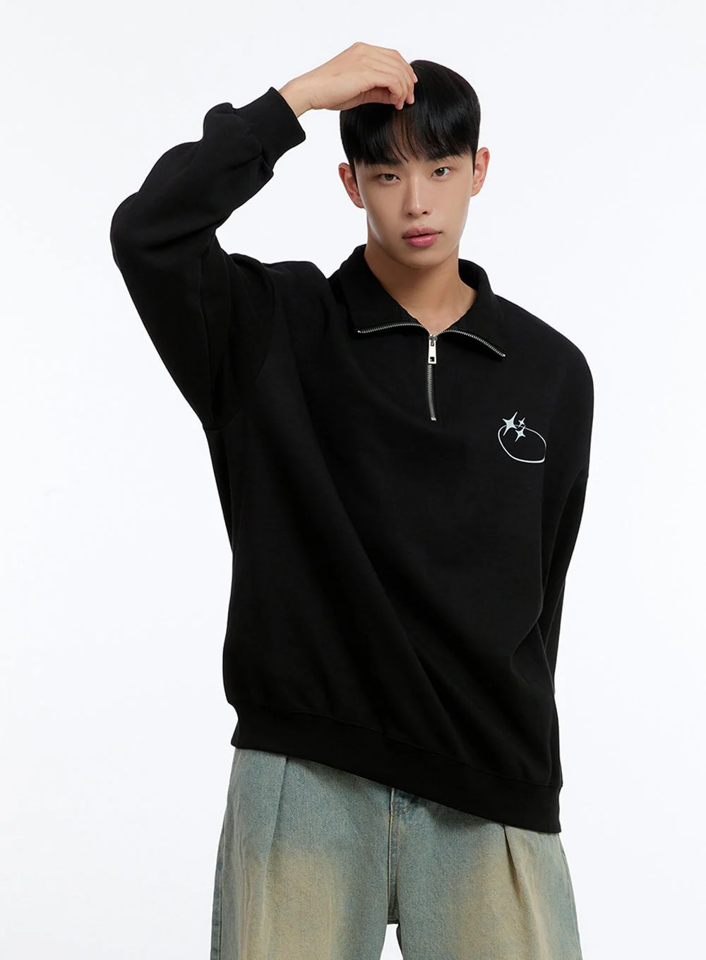 Men's Classic Cotton Half-Zip Graphic Hoodie (Black) IS413 - Image 4