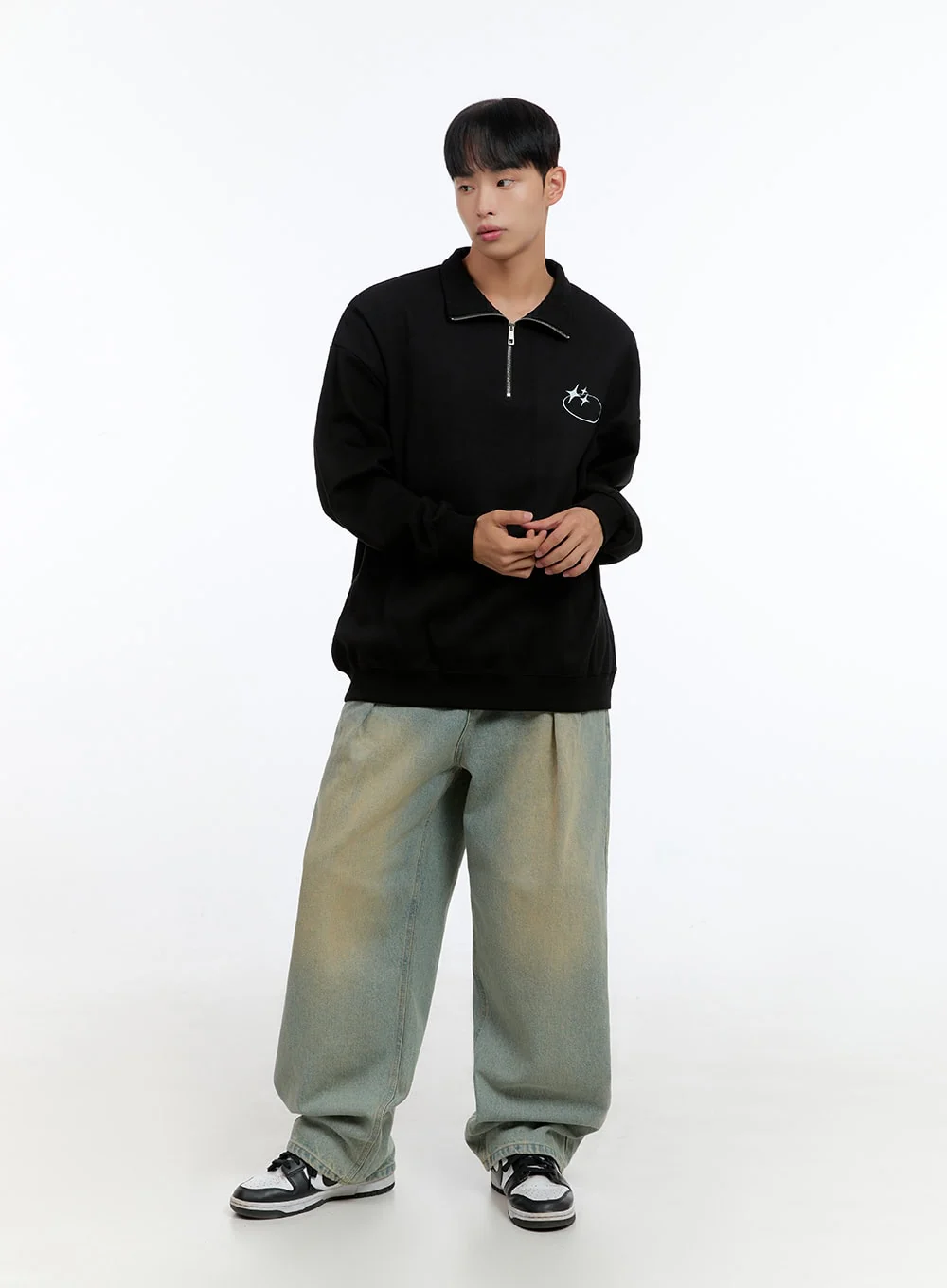 Men's Classic Cotton Half-Zip Graphic Hoodie (Black) IS413 - Image 6