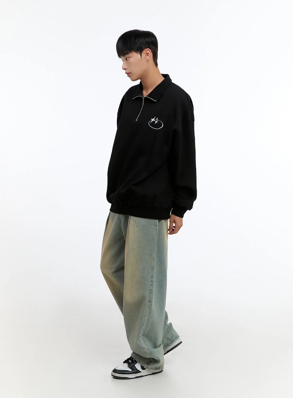 Men's Classic Cotton Half-Zip Graphic Hoodie (Black) IS413 - Image 7