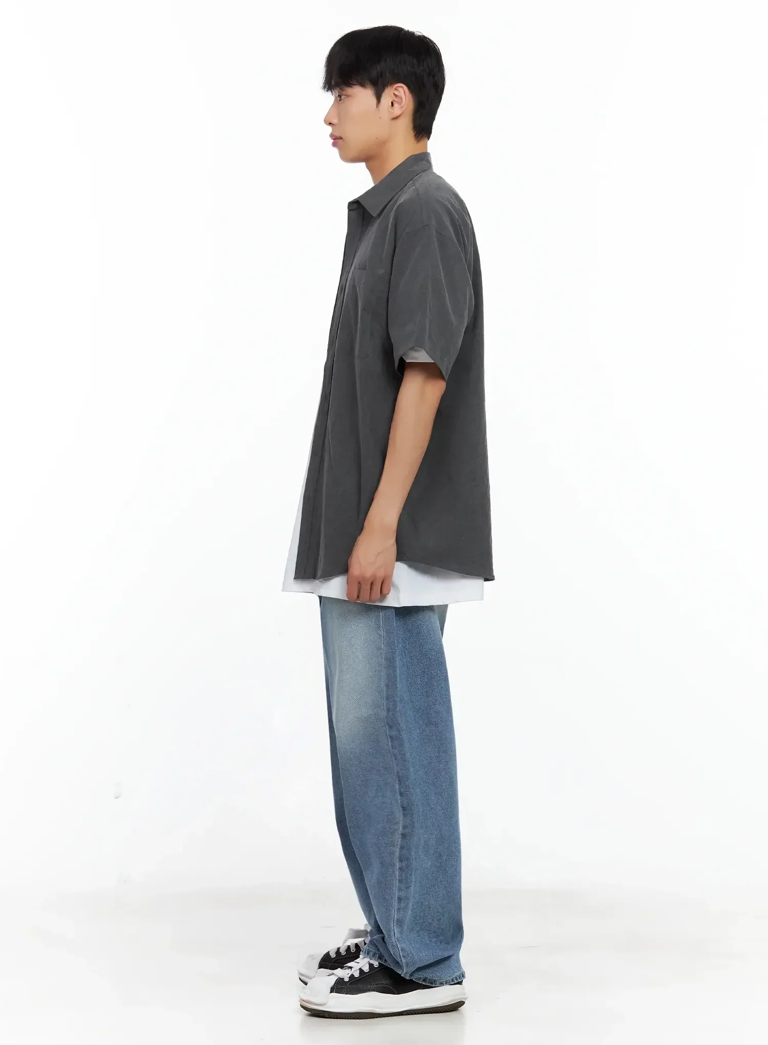 Men's Collared Short-Sleeve Button-Up Top IL516 - Image 15
