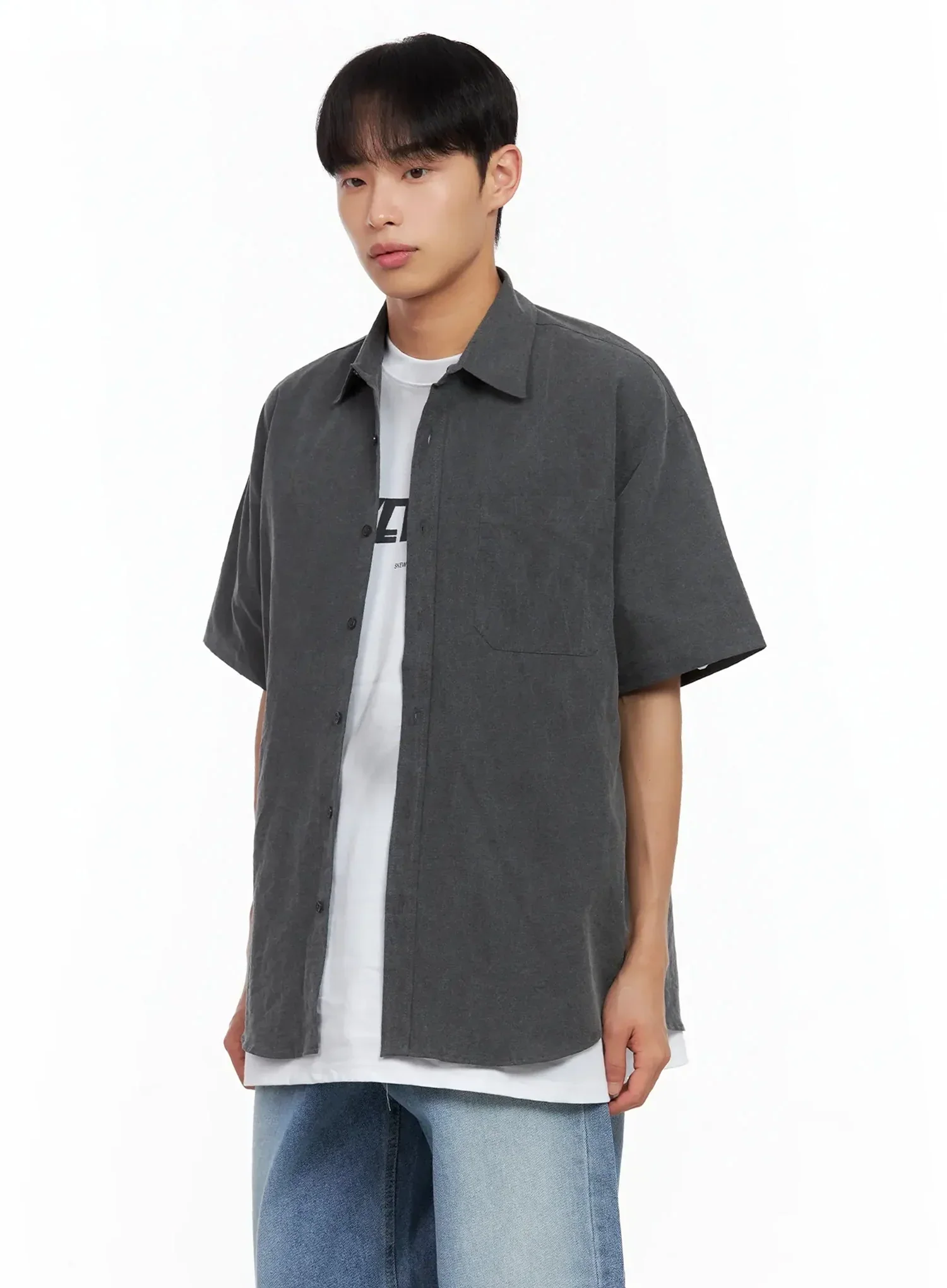 Men's Collared Short-Sleeve Button-Up Top IL516 - Image 8