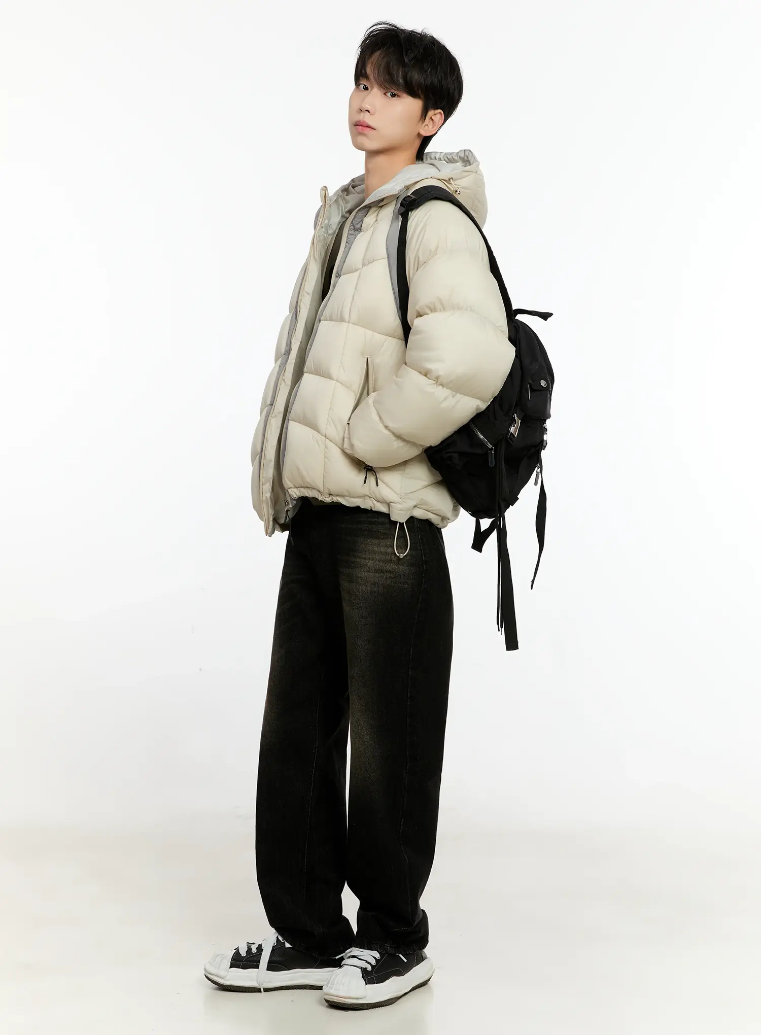 Men's Color Block Puffer Jacket (Light Beige) IO531 - Image 2