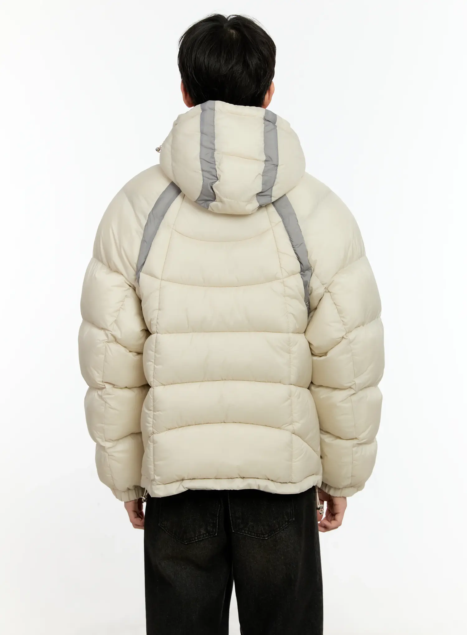 Men's Color Block Puffer Jacket (Light Beige) IO531 - Image 5