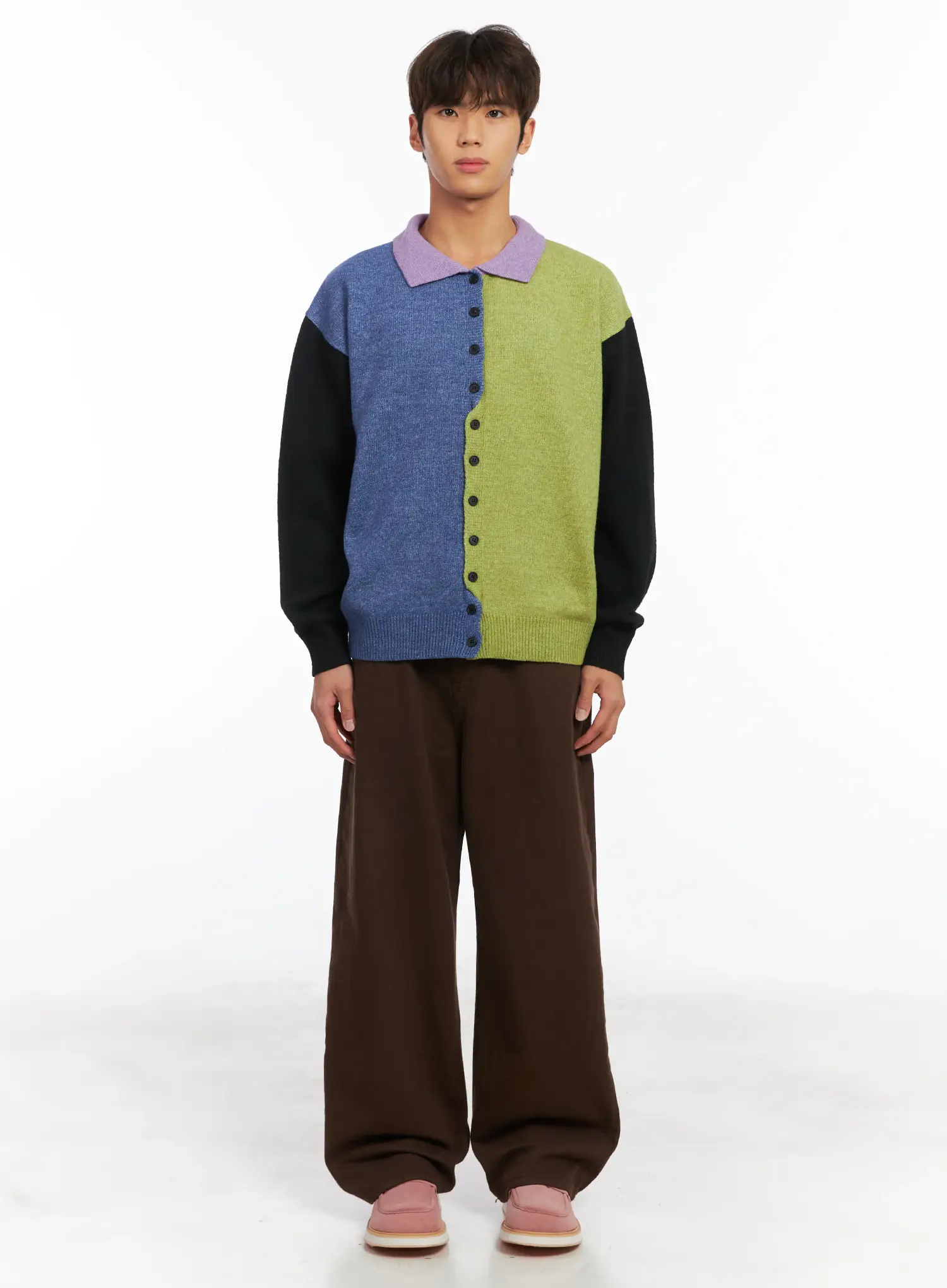 Men's Colorblock Collared Cardigan ID511 - Image 3
