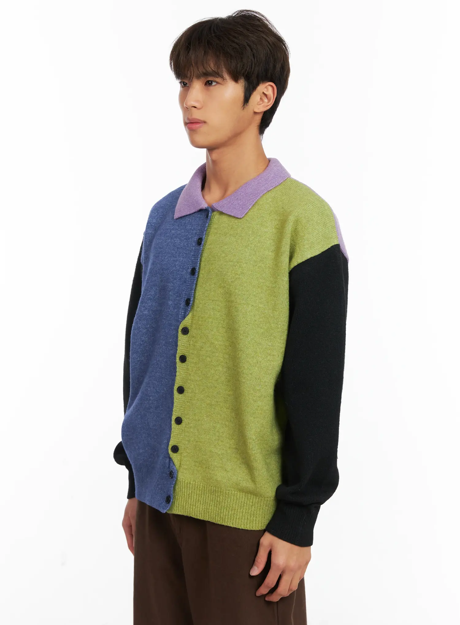 Men's Colorblock Collared Cardigan ID511 - Image 4