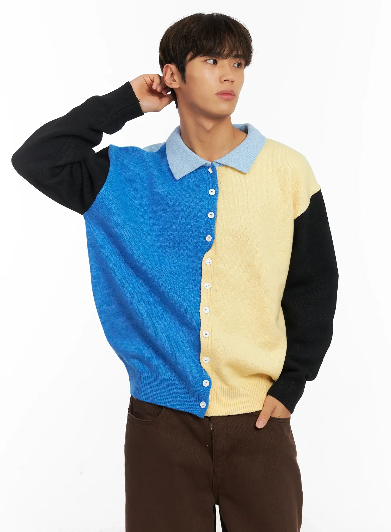 Men's Colorblock Collared Cardigan ID511 - Image 9