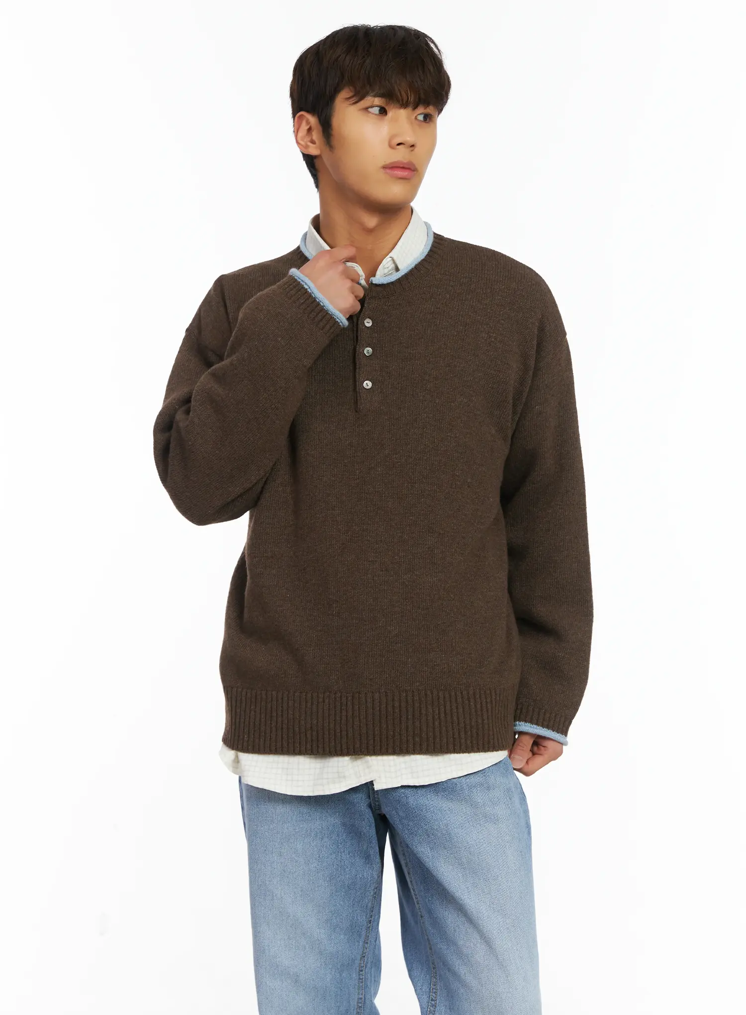 Men's Contrast Henley Knit IJ514