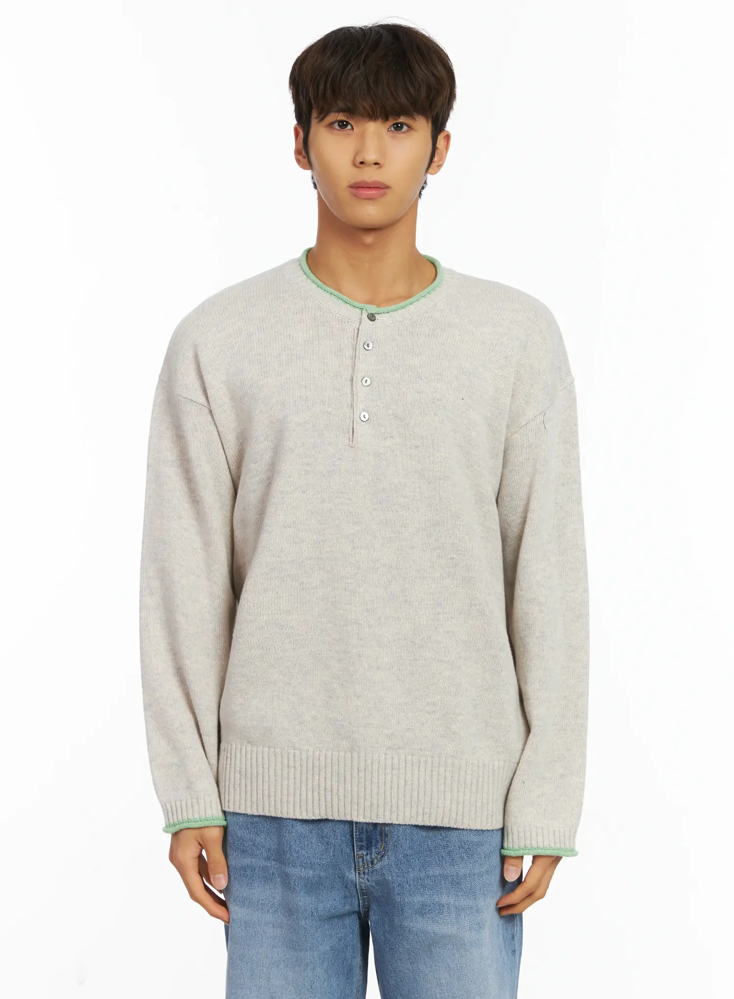 Men's Contrast Henley Knit IJ514 - Image 11